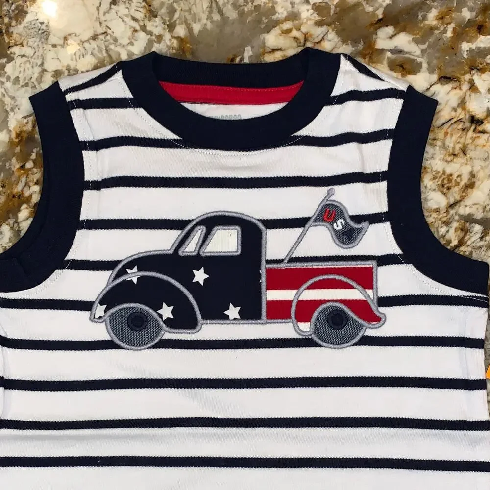 NWT Gymboree Boys Patriotic Truck Applique Tank & Plaid Jogger Shorts